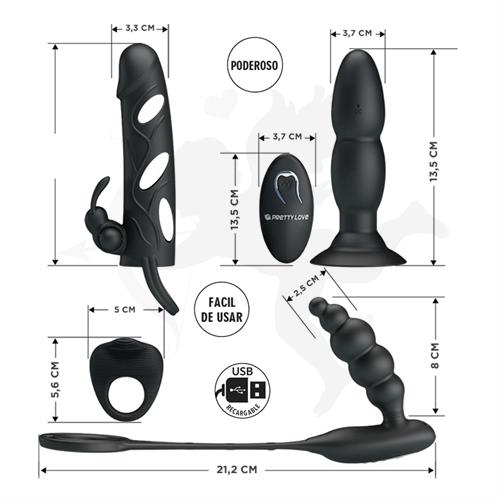Kit de accesorios: Funda, anillo y doble dilatador anal con vibrador