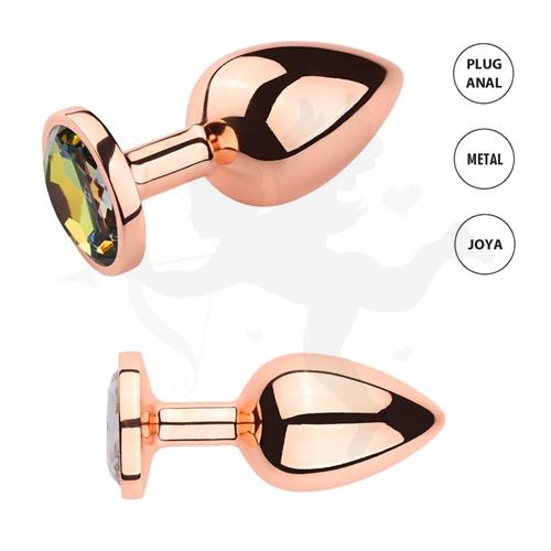 Dorado Verde S: Joya anal Small dorada con gema verde